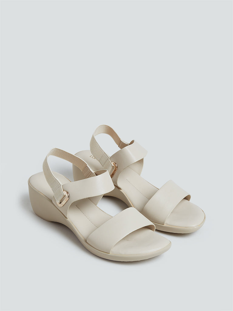 LUNA BLU Beige Dual-Strap Wedge-Heel Sandals